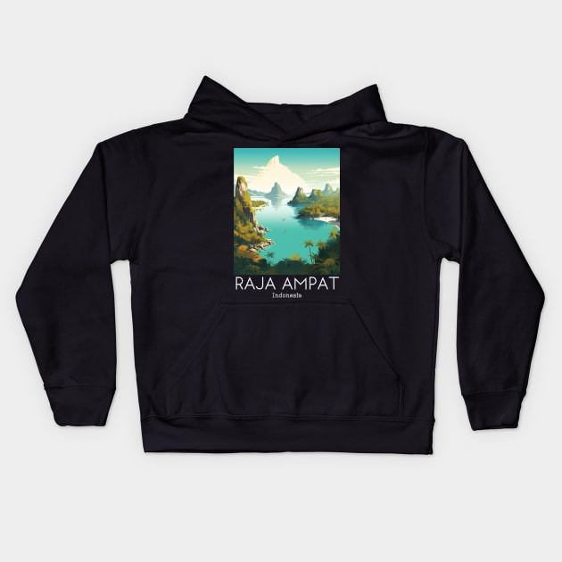 A Vintage Travel Illustration of Raja Ampat - Indonesia Kids Hoodie by goodoldvintage